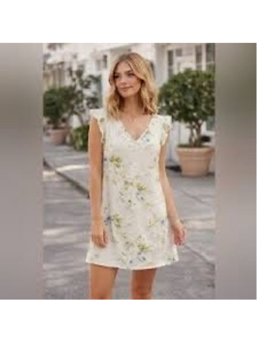 Laura Ashley 100% Linen Blue Flutter Sleeve V Neck Floral Shift Dress Size XL
